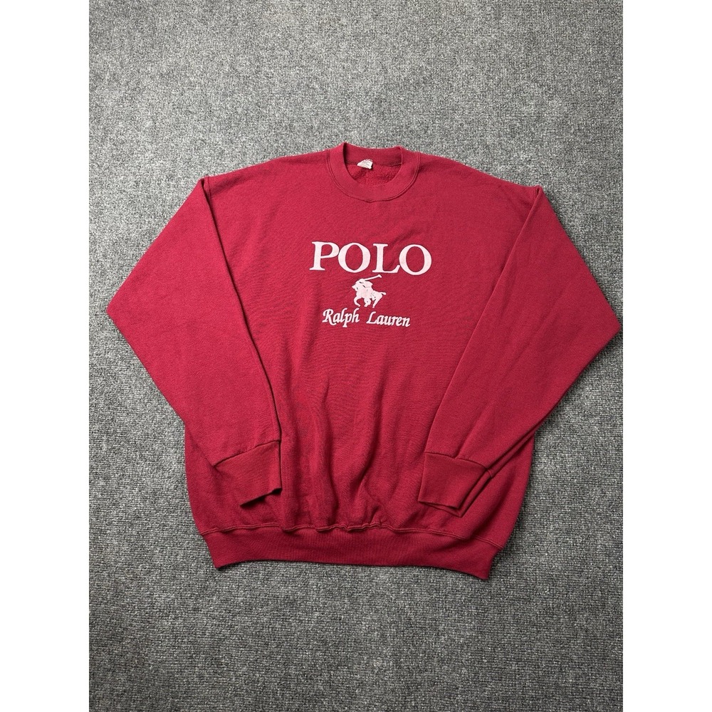 Mens Fleece Fruit of the Loom Red Logo Crewneck Sweatshirt 90s, Size XL